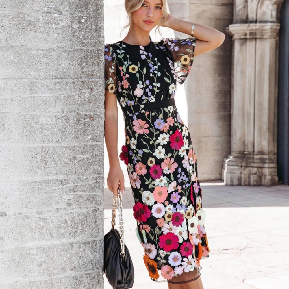 Vici collection floral black dress.